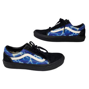 Vans Shoes Womens 9 Mens 7.5 Black Blue Lightning Storm Low Tops Skater Sneakers